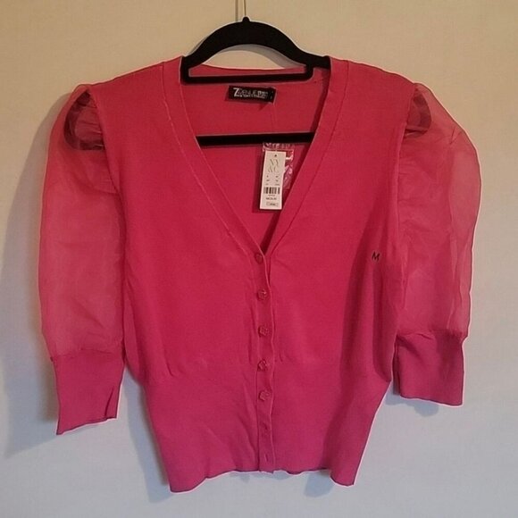 New York & Company Tops - New York and Company Pink Organza Sleeve Blouse Size Medium NWT